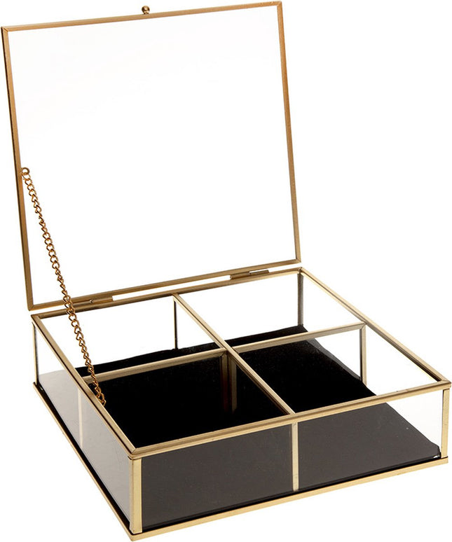 Atmosphera glazen sieradenkistje met deksel – goudkleurig frame