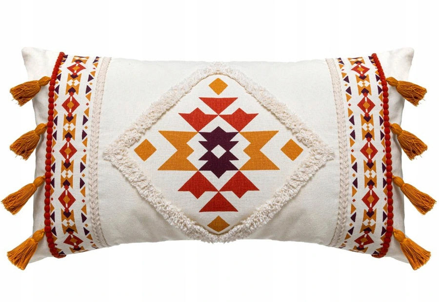 Coussin décoratif à franges style bohème/ethnique