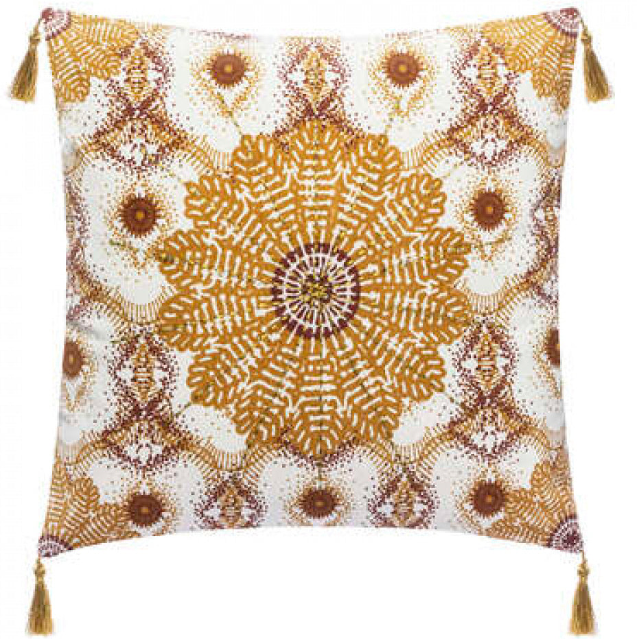 Housse de coussin décorative/Taie d'oreiller - 40x40 rosace brodée, ocre,