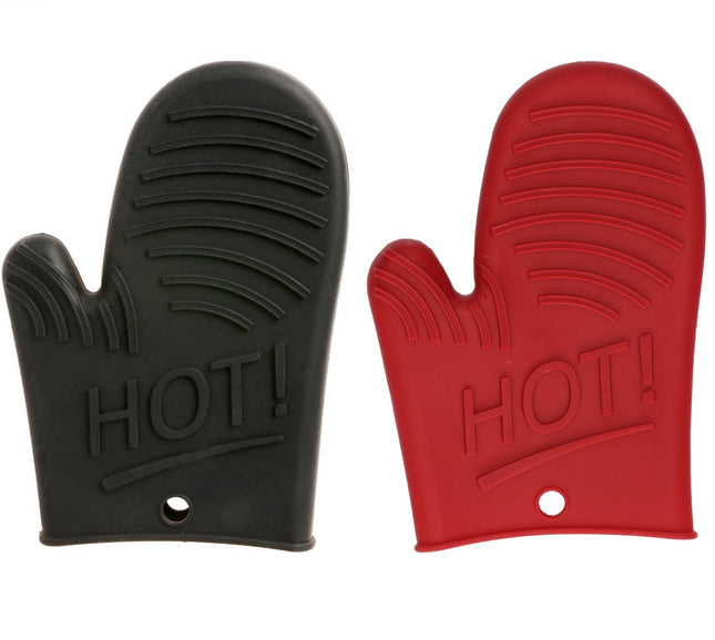 Siliconen ovenwant – antislip keukenhandschoen, 15,5 x 21 cm, zwart of rood