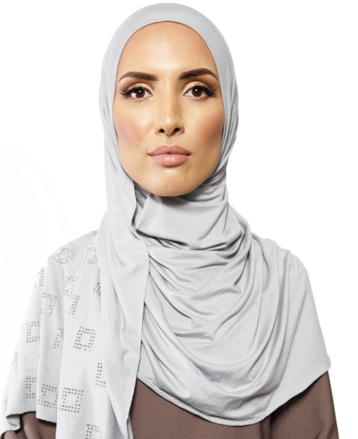 Hijab en jersey carré avec pierres