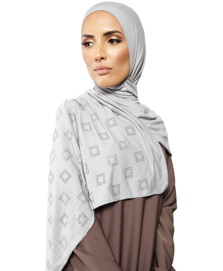 Hijab en jersey carré avec pierres