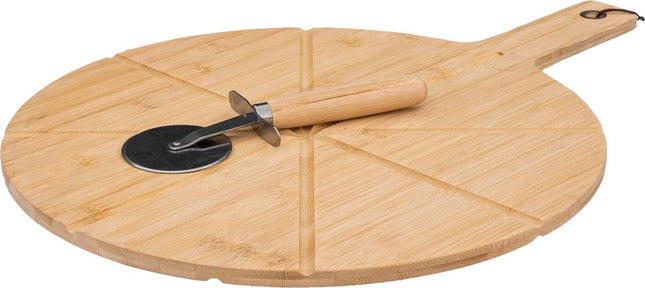 Planche à pizza avec roulette à pizza - Bois - Ø 37 cm