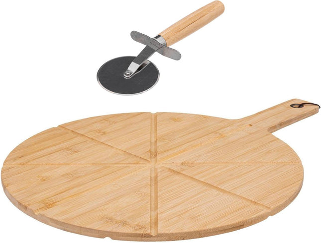 Planche à pizza avec roulette à pizza - Bois - Ø 37 cm