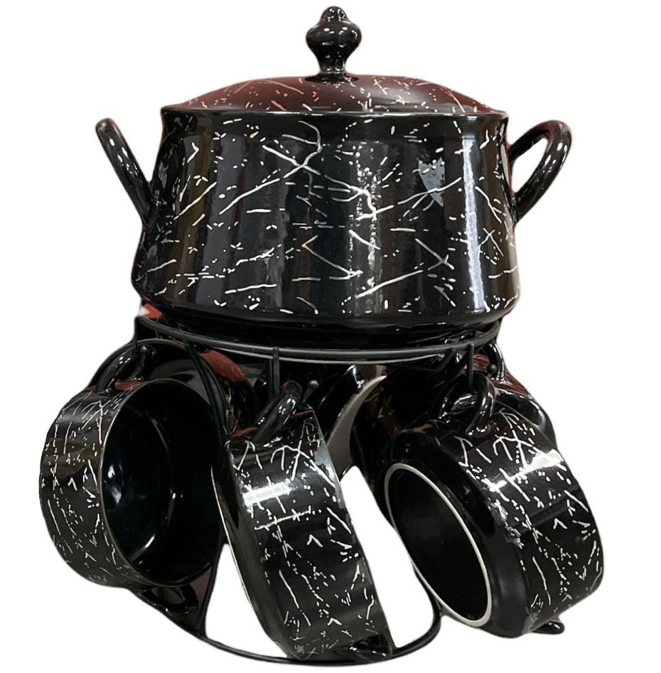 Soup tureen black - Soup set porcelain Marble