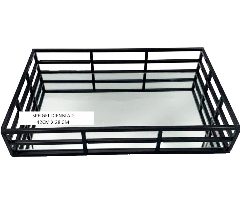 Dienblad met spiegel mat zwart 42cm x 28cm
