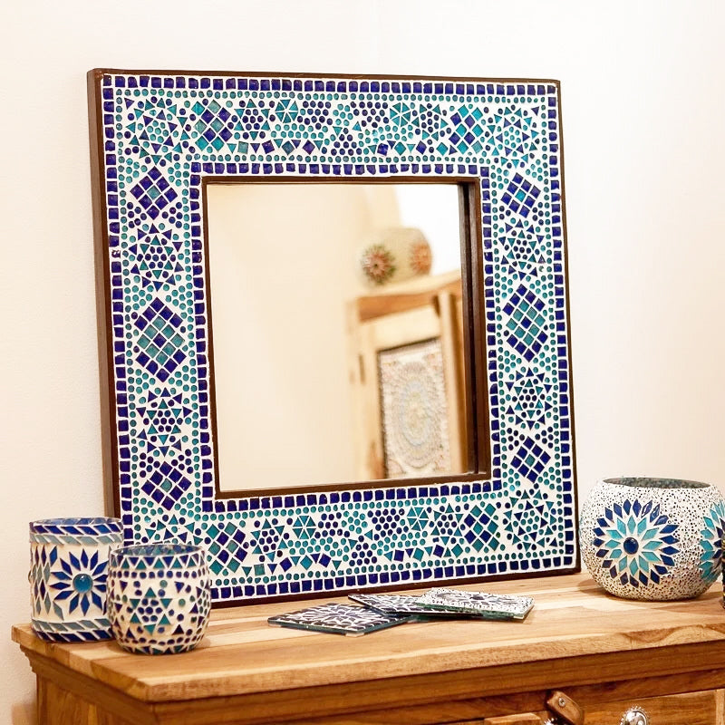 Miroir mosaïque oriental bleu