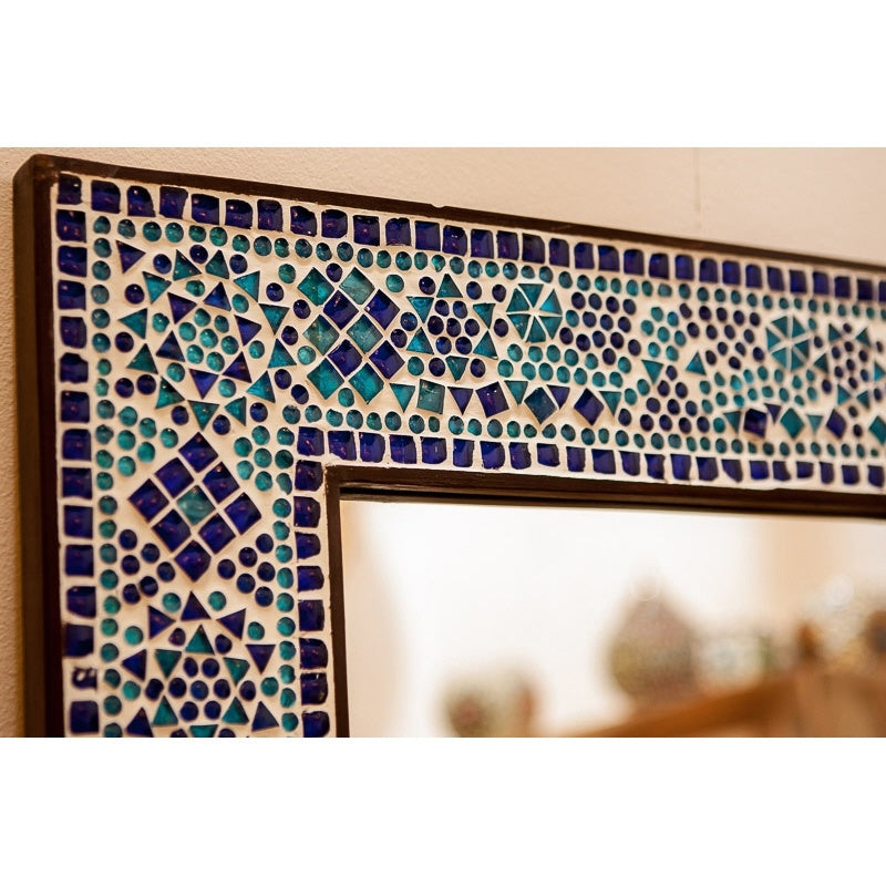 Miroir mosaïque oriental bleu