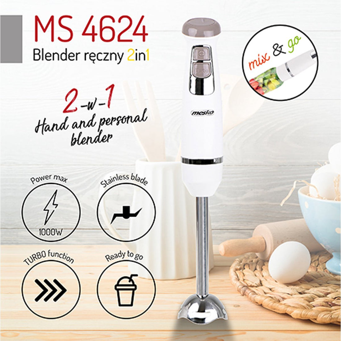 2-in-1 Stabmixer - 1000W MS 4624 Mesko