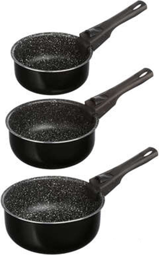 Stielkasserolle / Stieltopf 3er-Set - alle Herdarten - Aluminium - schwarz - 16 / 18 / 20 cm
