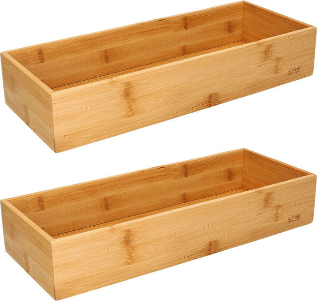 Set van 2 Besteckkästen / Küchenorganizer 1-Fach Tidy Smart Bambus 38 x 8 x 7 cm