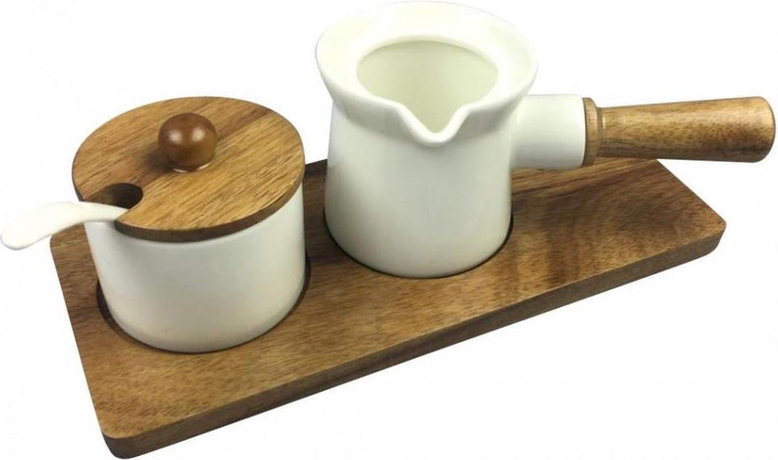 Porcelain sugar bowl and creamer