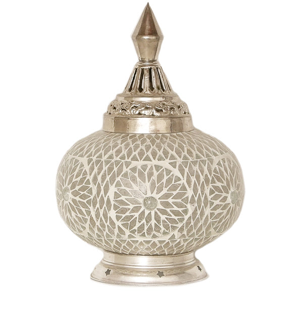 Oosterse mozaïek tafellamp pompoen zwart-wit – glasmozaïek, Ø 23 cm