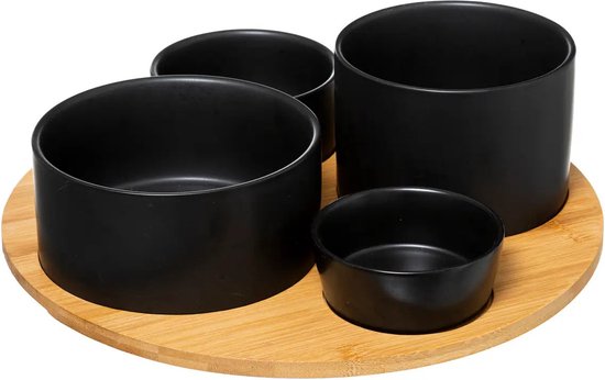 Plateau à tapas / ensemble apéritif bois / noir. 33 cm
