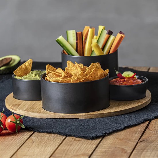 Plateau à tapas / ensemble apéritif bois / noir. 33 cm