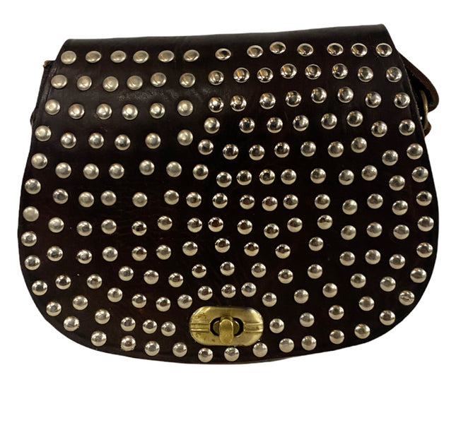 Marokkaanse leren tas – handgemaakte schoudertas met klep, 20 x 17 cm