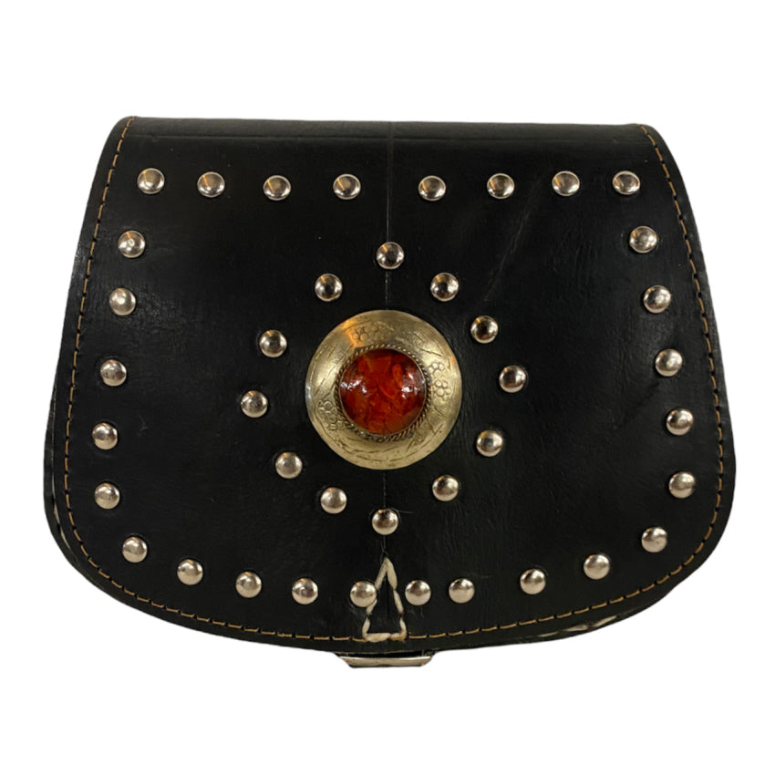 Handgemaakte Marokkaanse leren tas – schoudertas met klep, 20 x 17 cm