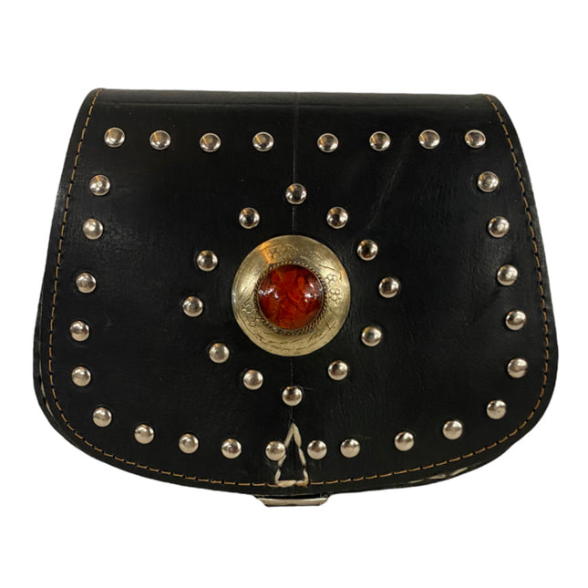 Handgemaakte Marokkaanse leren tas – schoudertas met klep, 20 x 17 cm