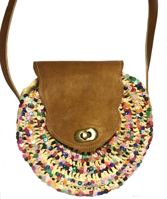 Raffia tas met pailletten – handgeweven Marokkaanse tas, multicolor
