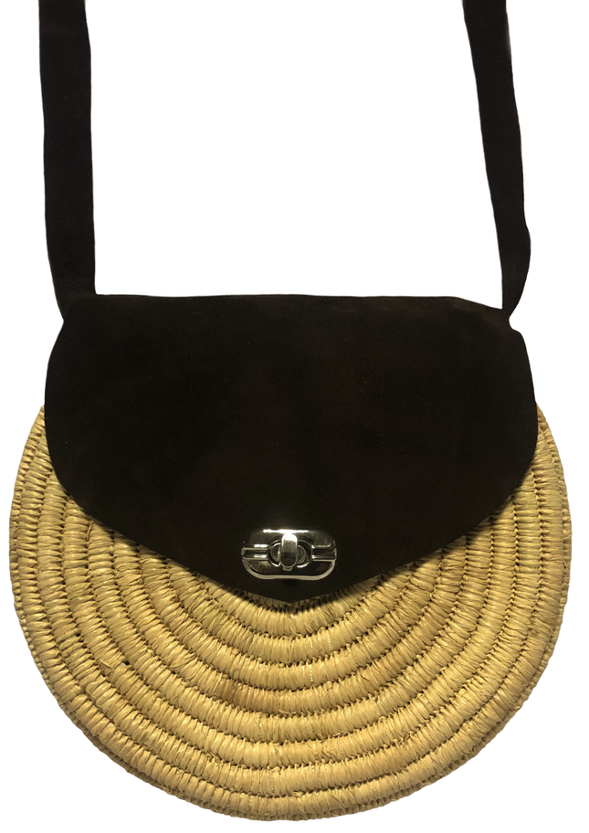 Raffia schoudertas – handgeweven Marokkaanse tas met voorkant van PU-leer