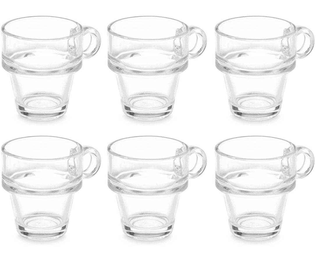 Lot de 6 tasses à café en verre empilables - 90 ml