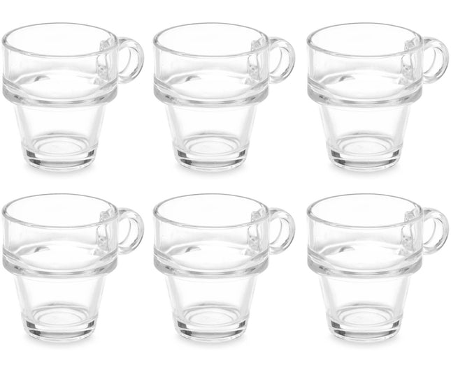 Lot de 6 tasses à café en verre empilables - 90 ml