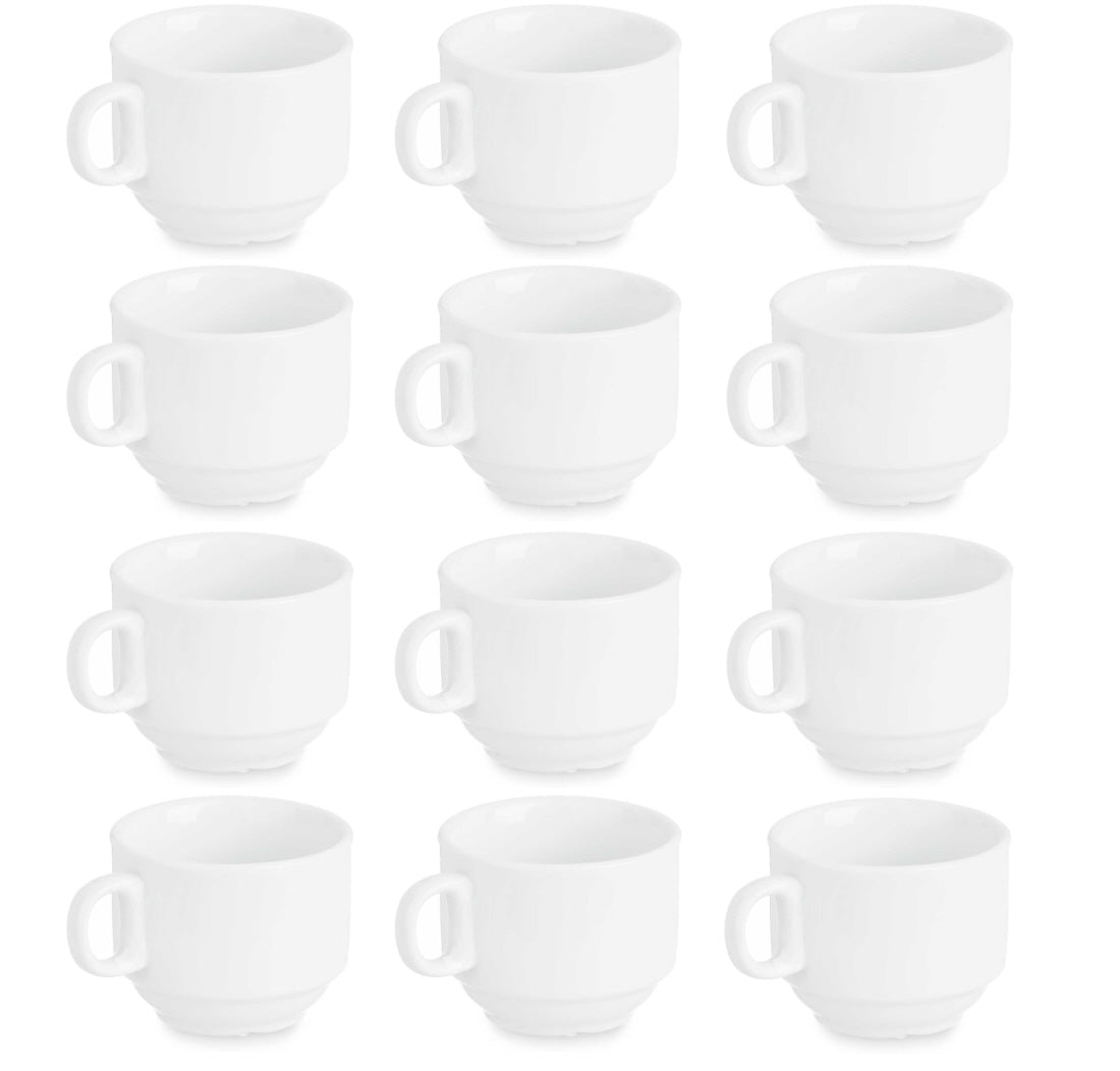 Vessia stapelbare koffiekopjes – set van 12 porseleinen kopjes, 220 ml