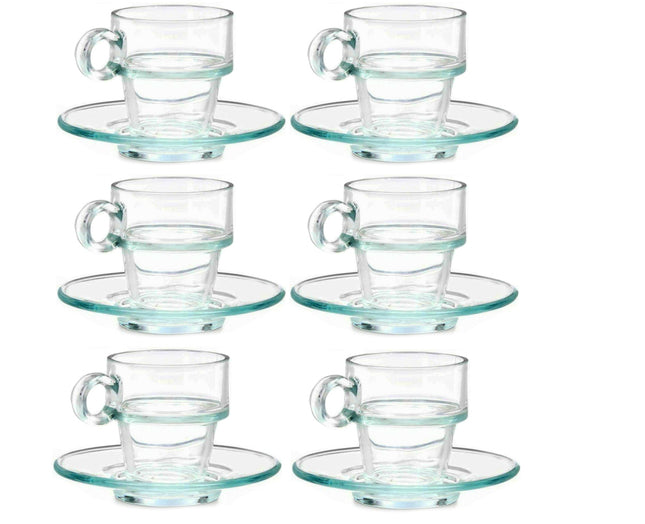Glazen koffiekopjes met schotels, set van 6 – espressokopjes 90 ml