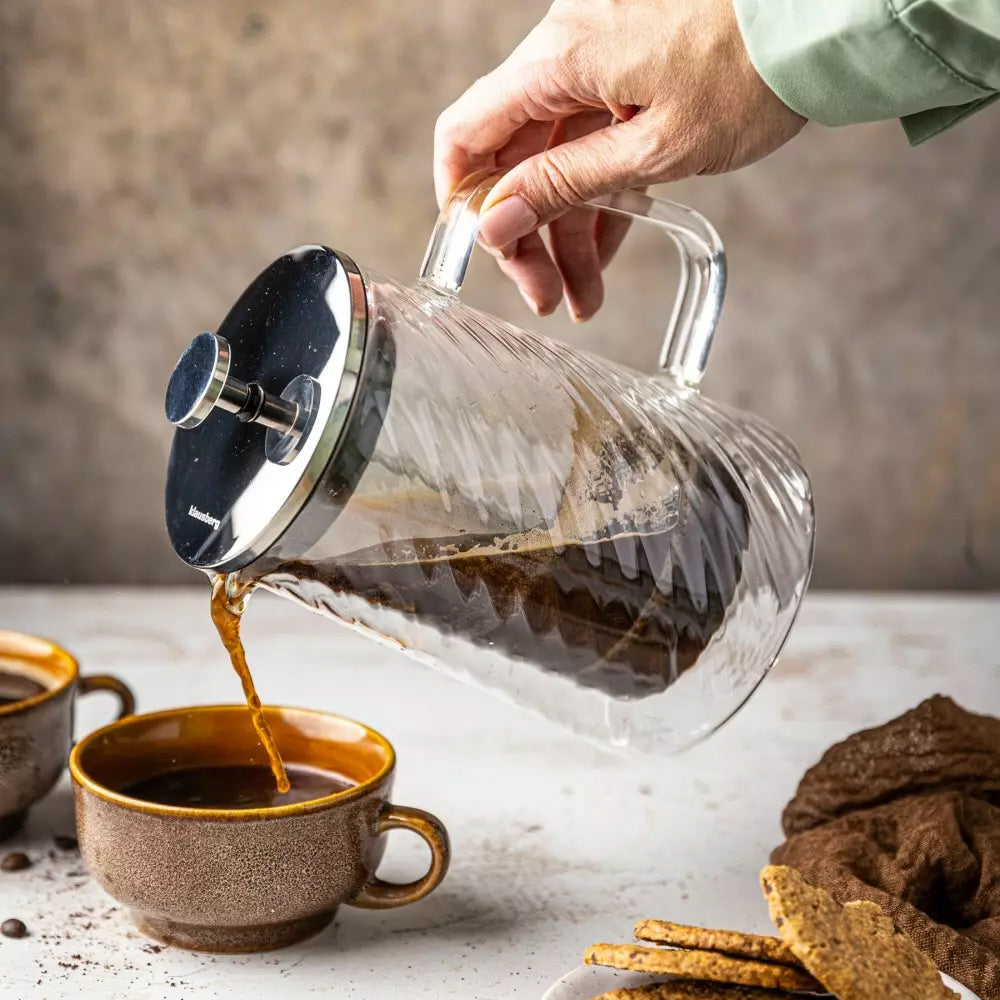 Klausberg glazen zetter (piston) voor koffie en thee – dubbelwandig, 1 liter – foto 2