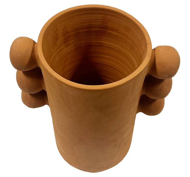 Terracotta earthenware vase pom-poms natural