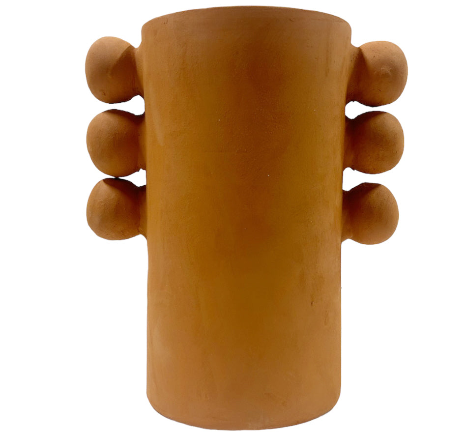 Terracotta earthenware vase pom-poms natural