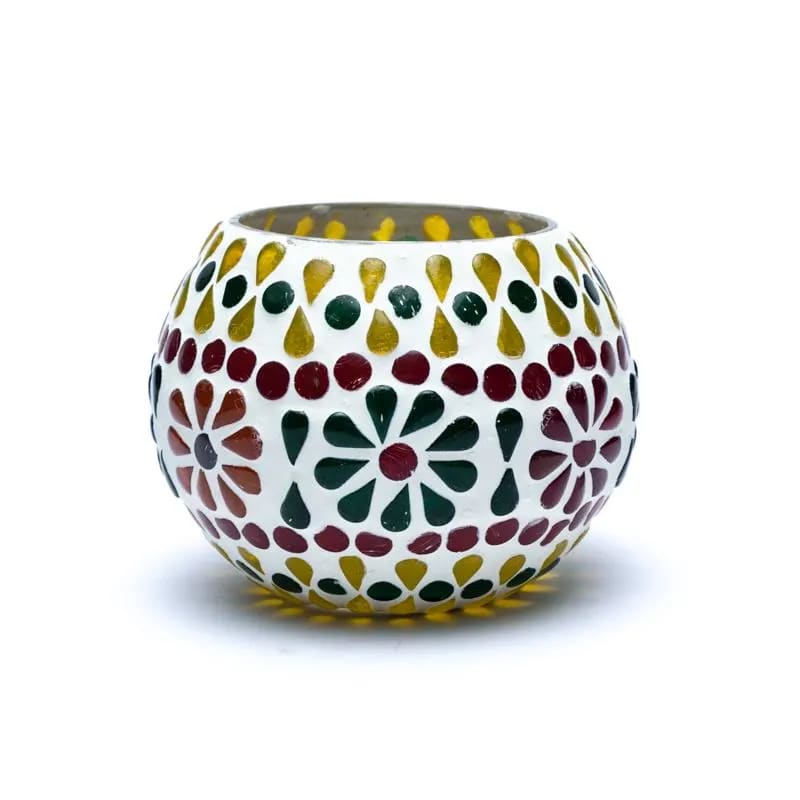 Mozaïek theelichthouder bloemen – waxinelichthouder van glas, 7 cm – foto 3