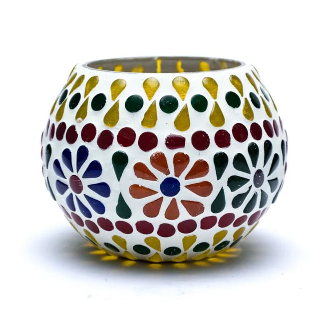 Mozaïek theelichthouder bloemen – waxinelichthouder van glas, 7 cm
