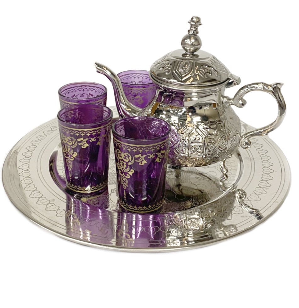 Moroccan tea set with colored glasses