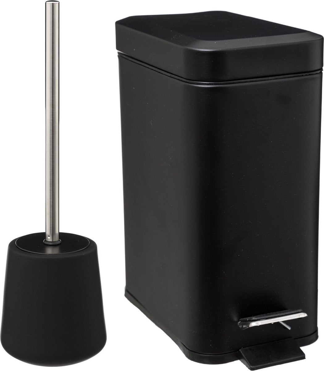 Bathroom/toilet accessory set - toilet brush/5L pedal bin - black