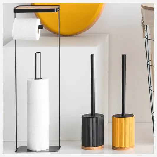 Freestanding toilet roll holder with reserve and phone shelf 59 cm