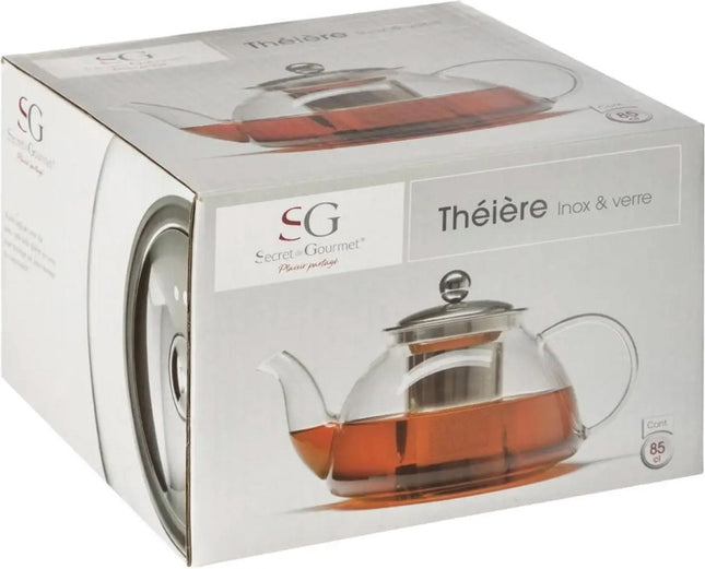 Théière - verre / inox - avec filtre - 850 ml