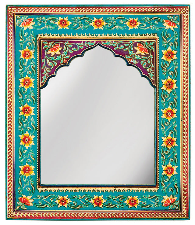 Türkiser handbemalter Wandspiegel Blumen