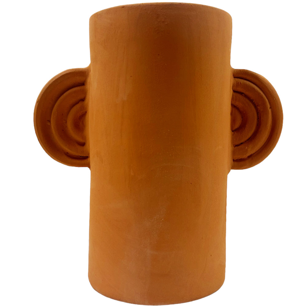 Marokkaanse terracotta vaas met oren – naturel, handgemaakt, 25 cm hoog