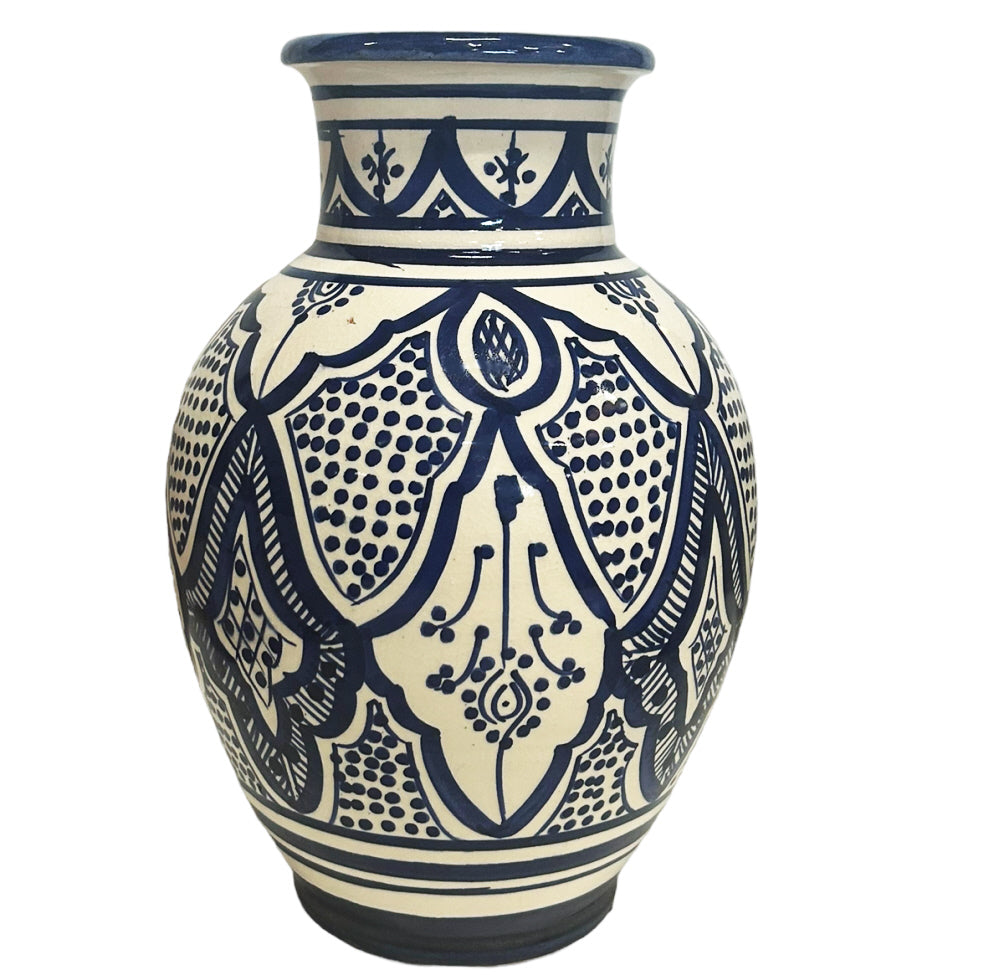 Marokkaanse vaas blauw – handgedraaid en handbeschilderd, 24 cm hoog