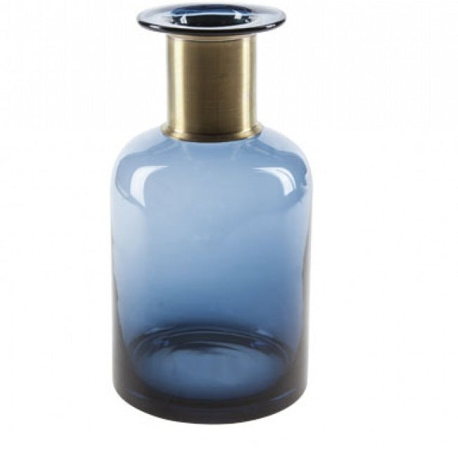 Bottle vase flower vase glass dark blue 12 x 23 cm