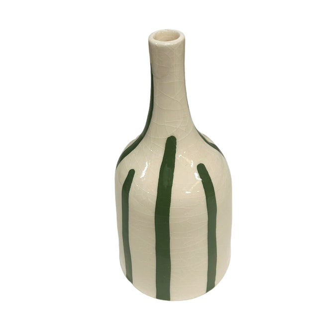 Bottle vase white green handmade