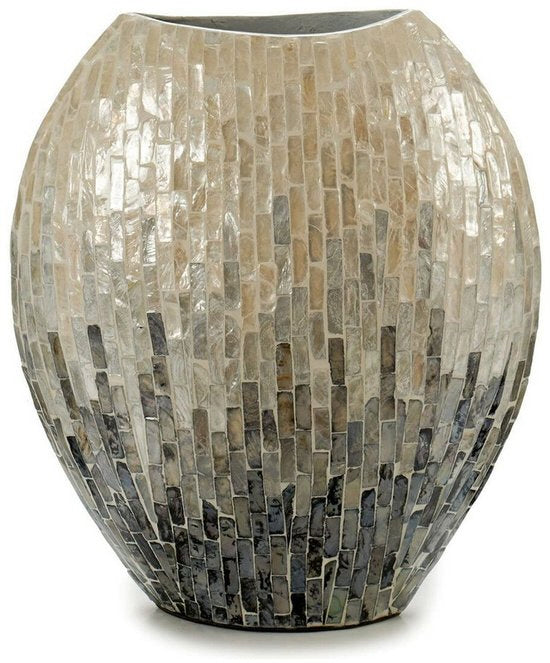 Große Perlmuttvase mit grauer Mosaikoberfläche