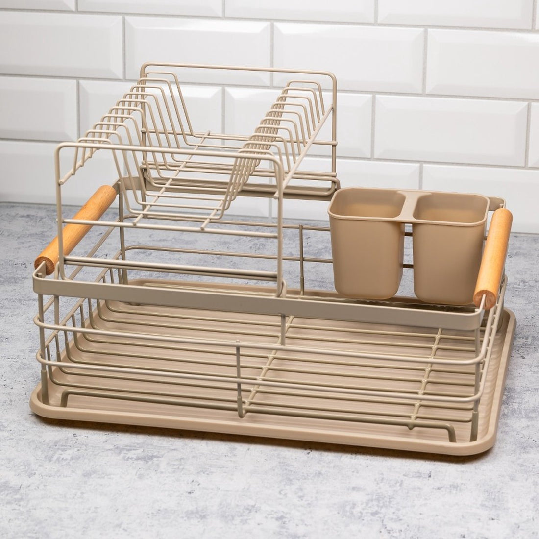 Kinghoff afdruiprek met 2 niveaus – vaatdroogrek in beige, 43 x 32 x 27 cm – foto 3