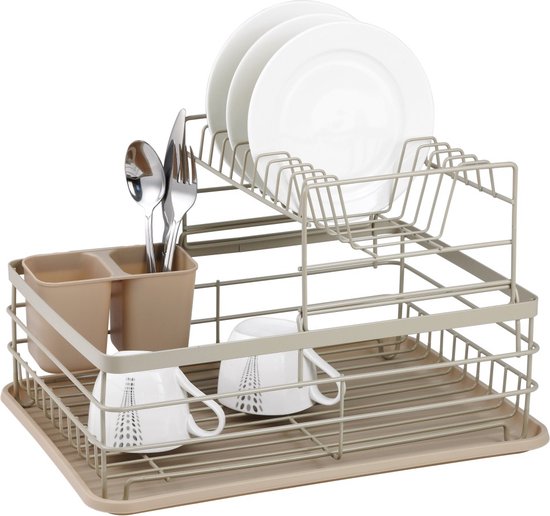 Kinghoff vaat droogrek beige – afdruiprek van staal, kunststof en hout