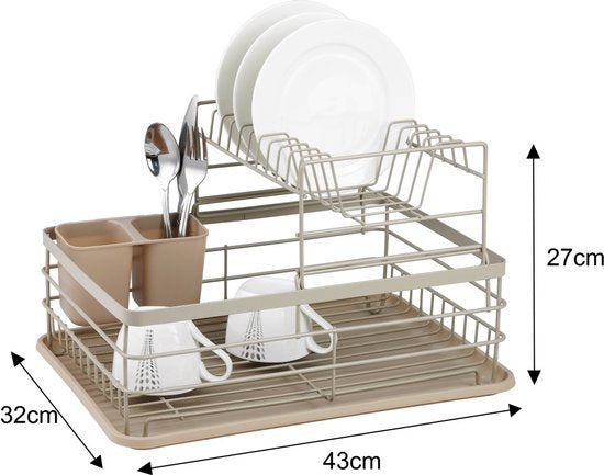 Kinghoff vaat droogrek beige – afdruiprek van staal, kunststof en hout – foto 3