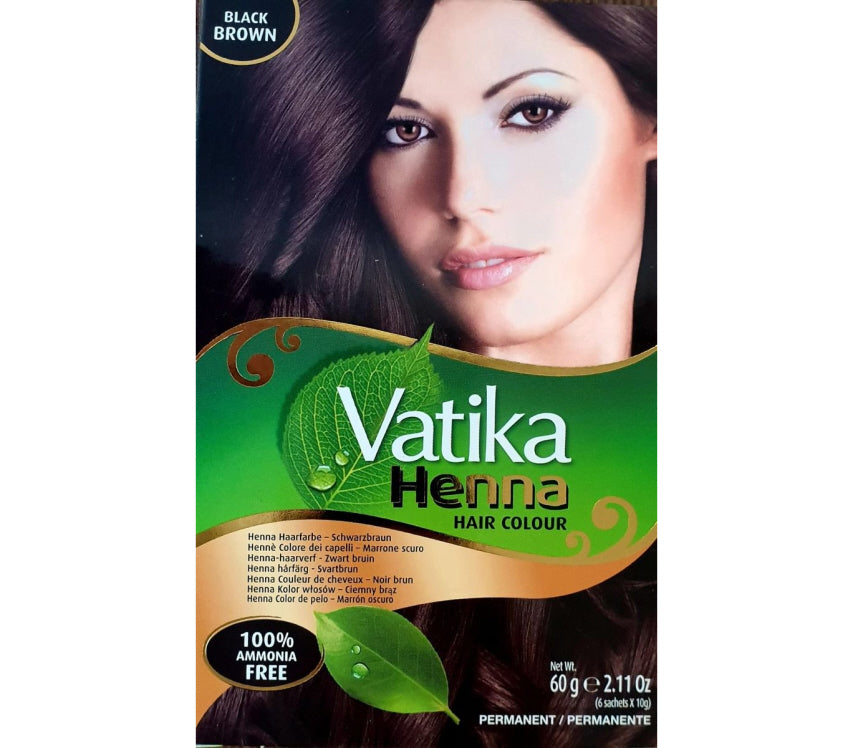 Dabur Vatika Henna Hair Color – haarverf zwartbruin (Black Brown), 6 x 10 g