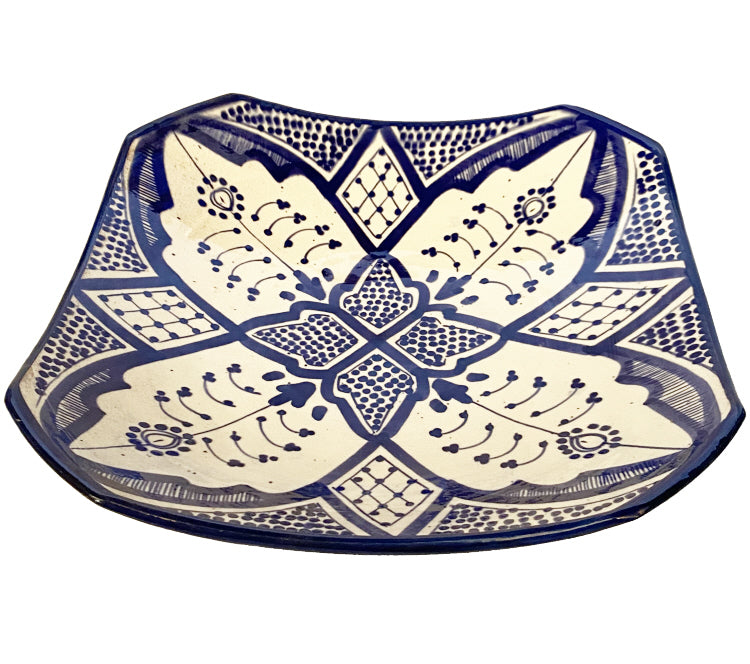Assiette marocaine noire et blanche carrée 27x27cm