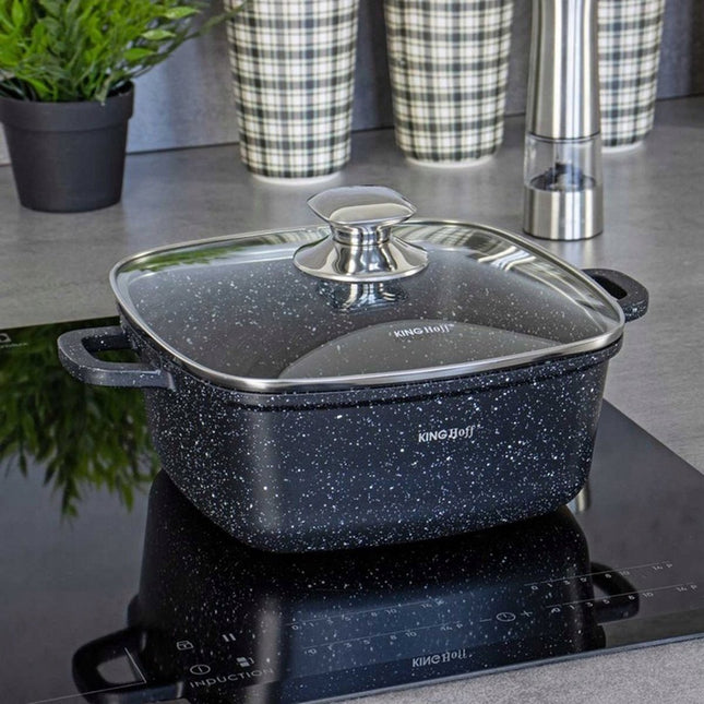Kinghoff vierkante braadpan 20 cm – 2,8 liter, marmercoating, glazen deksel – foto 2