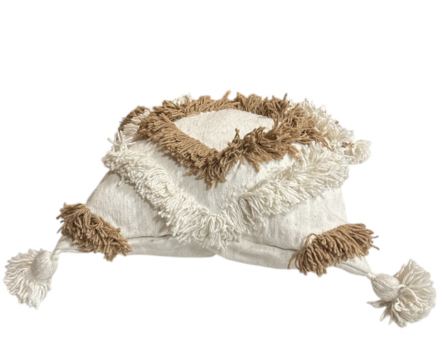 Housse de coussin carrée marocaine à pompons